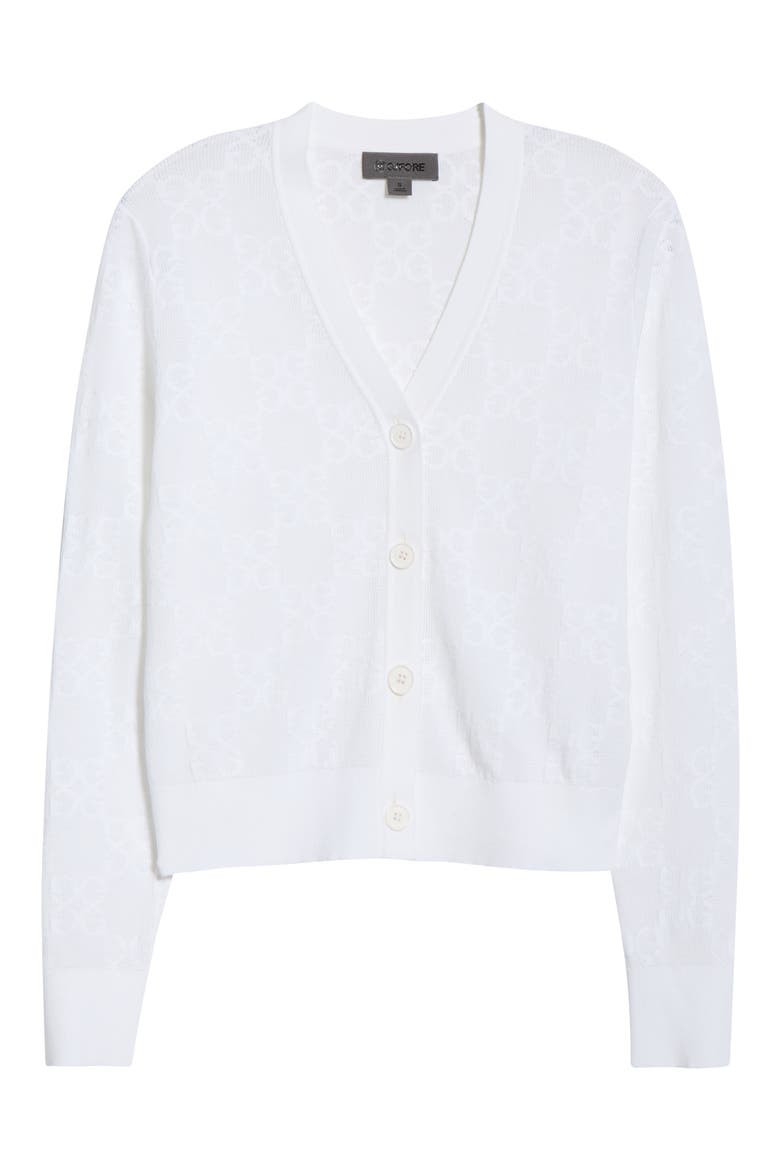 Pointelle Knit Button Front Golf Cardigan, Alternate, color, SNOW