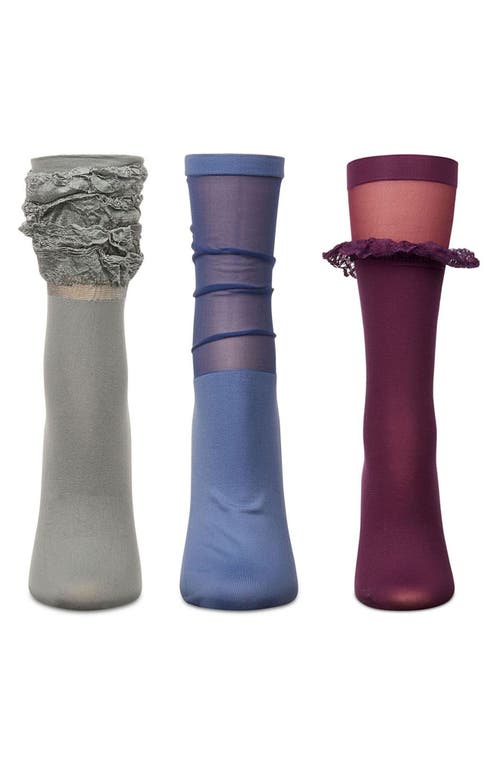 Memoi Assorted 3-pack Crew Socks In Gray Multi
