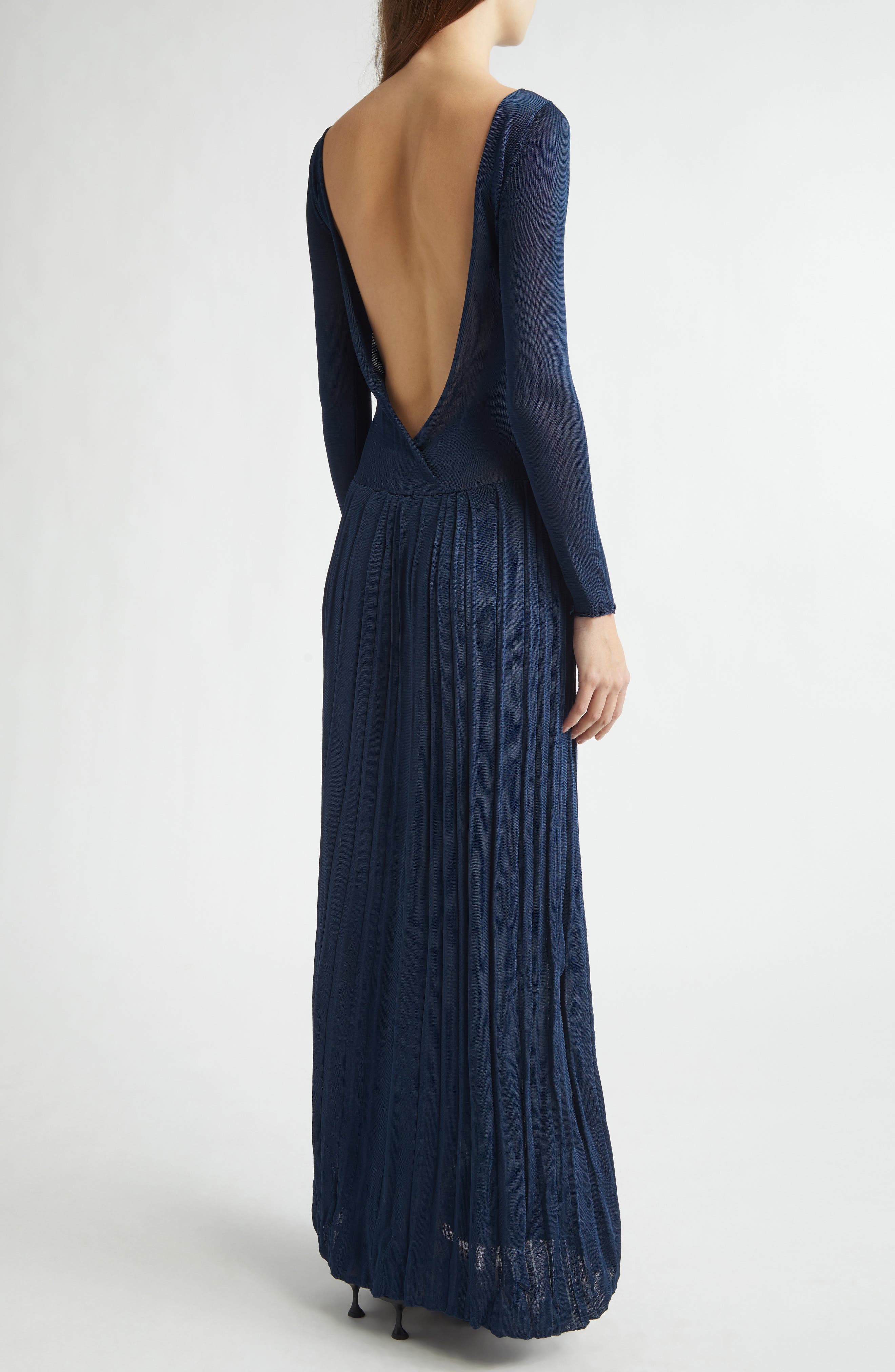 Kingsley Pleated Long Sleeve Drop Waist Column Dress (Women