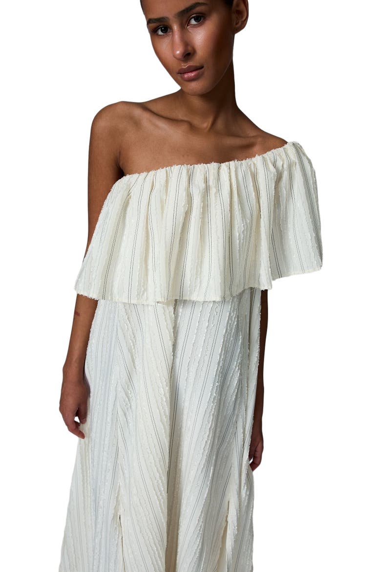Chrissi Raw Stripe Bardot Maxi Dress, Alternate, color, Jet Stream