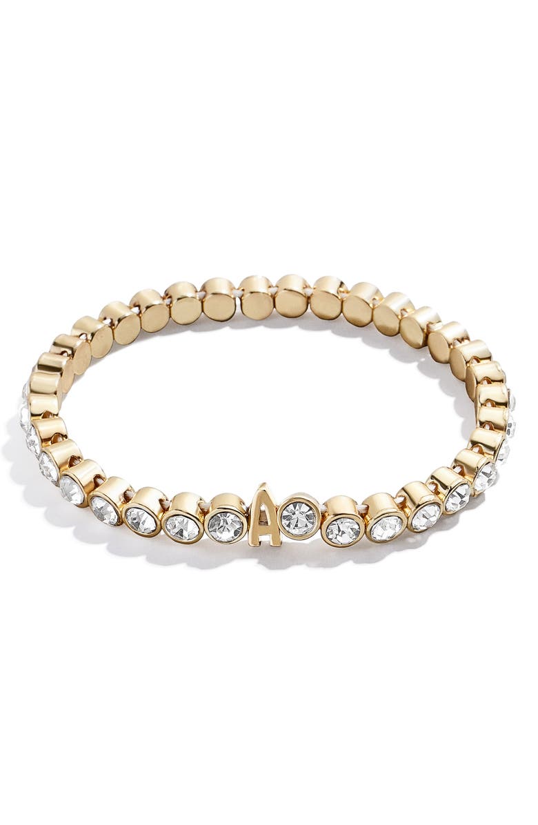 BaubleBar Initial Crystal Beaded Stretch Bracelet, Main, color,