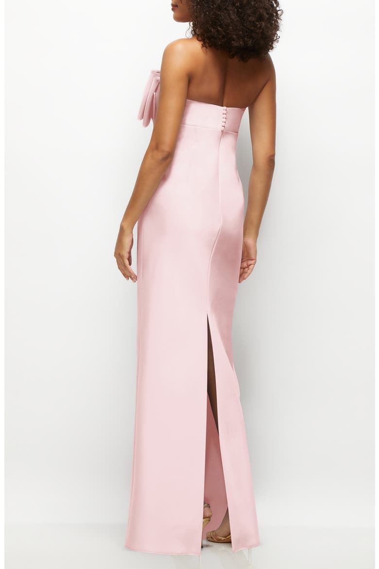 Bow Detail Strapless Satin Twill Column Gown, Alternate, color, BALLET PINK