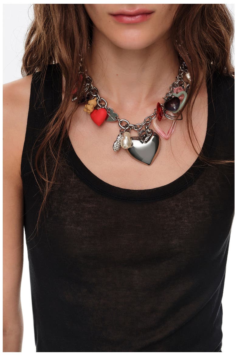 Hearts Multicharm Necklace, Alternate, color, SILVER
