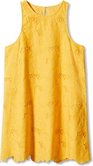 MANGO Openwork Detail Scallop Hem Cotton Minidress