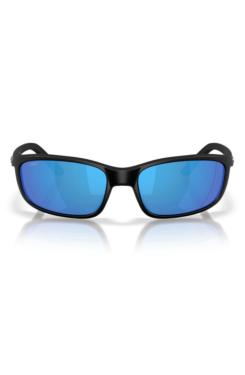 Costa Del Mar Brine II 59mm Polarized Rectangular Sunglasses, Main, color, Matte Black / Blue Mirror 580G