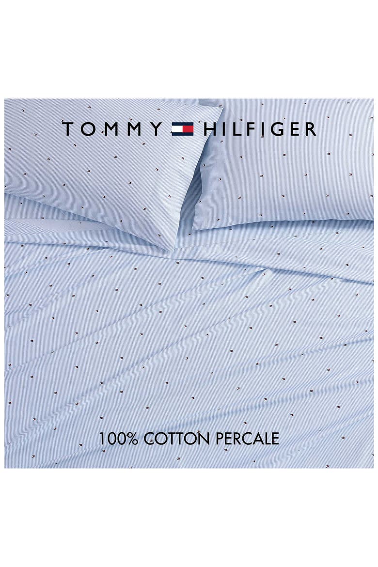 Ithaca Flag Stripe Cotton Percale Sheet Set, Alternate, color, WHITE/ BLUE/ RED
