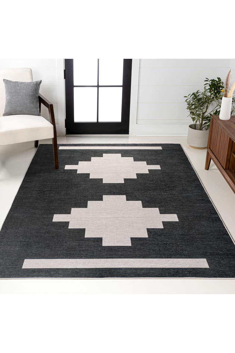 Adriel Geometric Medallion Machine-Washable Area Rug, Alternate, color, Black/Cream