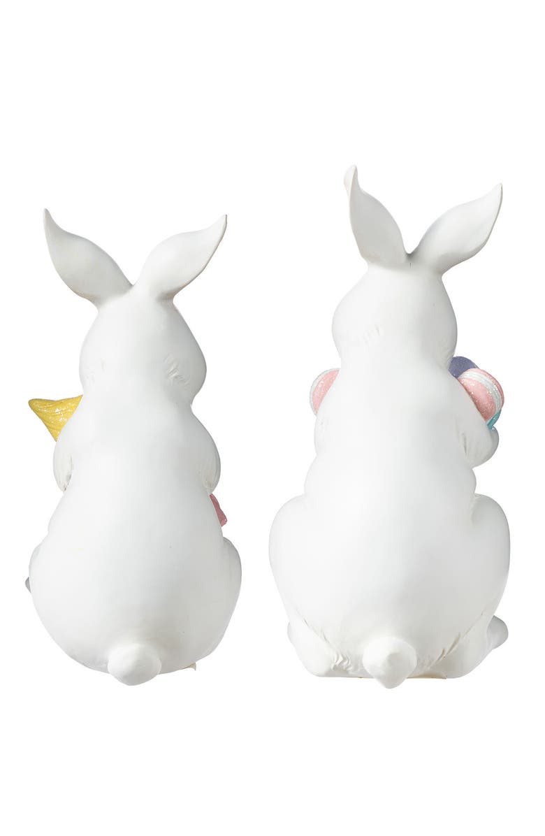 Glitzhome Set of 2 Easter Resin Bunny Holding Macaron Table Decor, Alternate, color, White