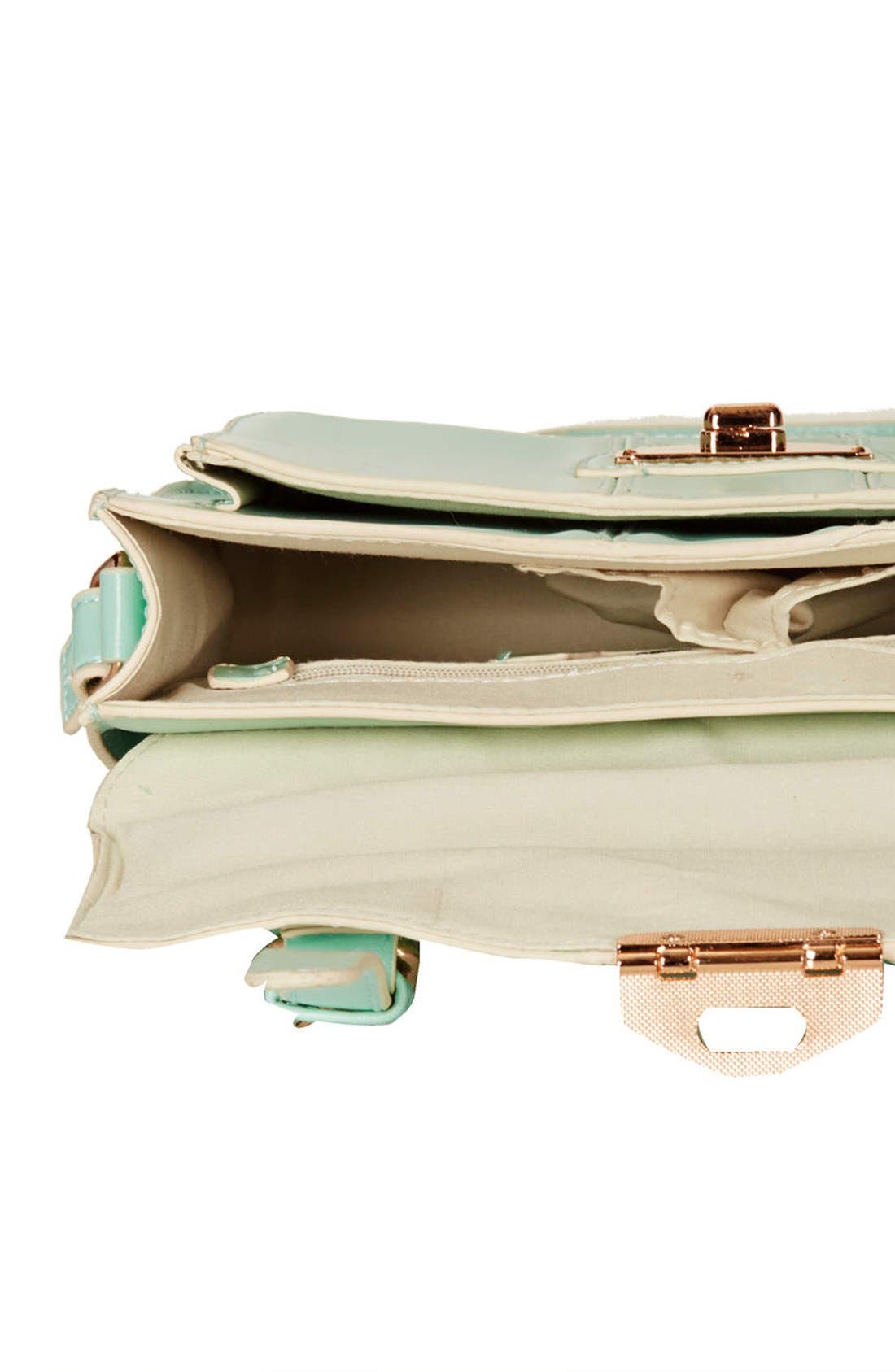 Turnlock Faux Leather Satchel, Alternate, color, MINT