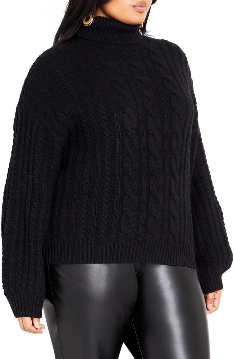 City Chic Avah Cable Stitch Turtleneck Sweater, Alternate, color, Black