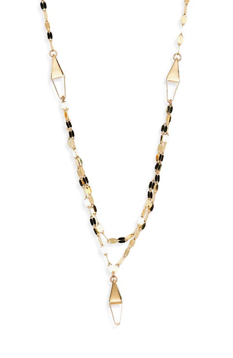 14K Gold Double Strand Kite Pendant Necklace