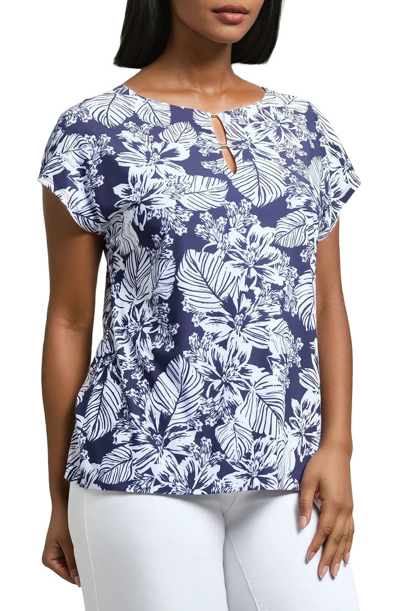 Jones New York Tropical Print Short Sleeve Top, Alternate, color, 