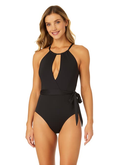 Women's Palm Chic High Neck Plunge One Piece Swimsuit
