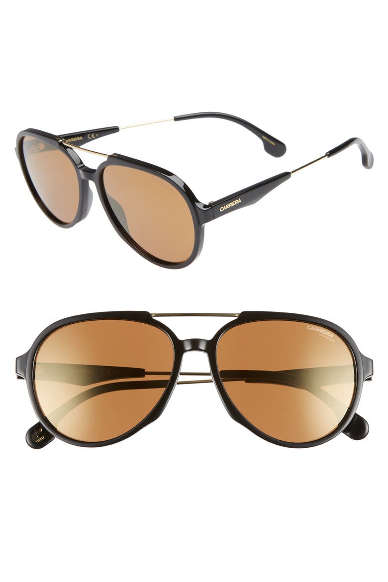 56mm Aviator Sunglasses, Main, color, BLACK