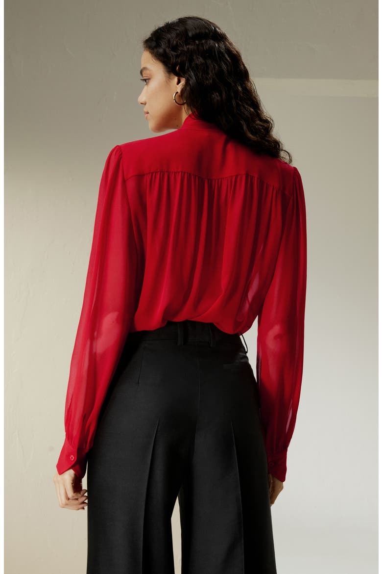 Women's Bow Tie Silk Jasmine Blouse, Alternate, color, Pomegranate Red
