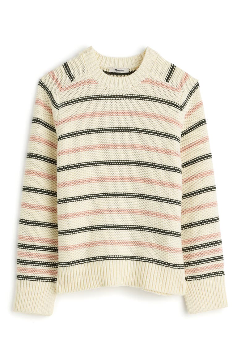 Stripe Crewneck Cotton Sweater, Alternate, color, DARK LODEN STRIPE