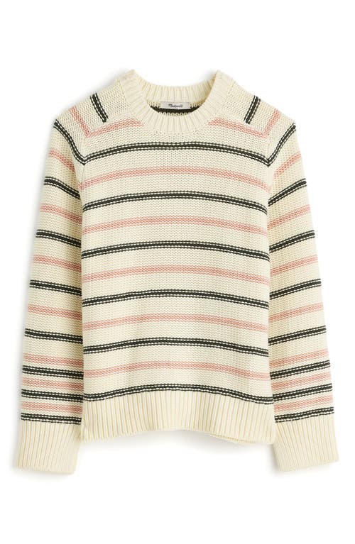Shop Madewell Stripe Crewneck Cotton Sweater In Dark Loden Stripe
