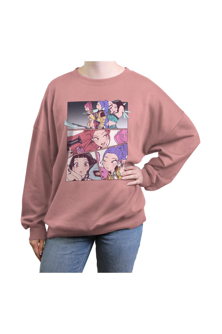 Junior's KPop Demon Hunters Huntrix Superstars Manhwa Panels  Sweatshirt, Main, color, Desert Pink
