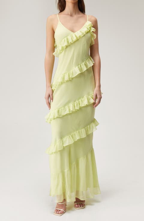 Tiered Ruffle Chiffon Maxi Dress