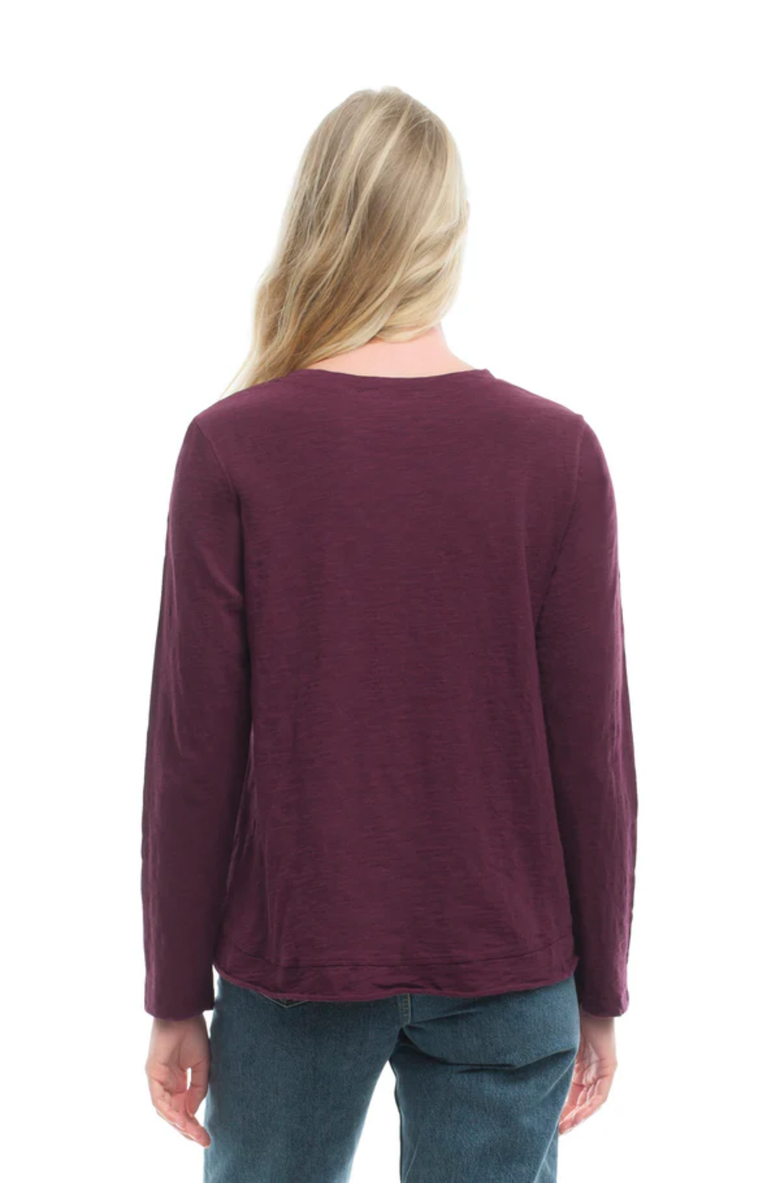 Wilt Boxy Mixed Fabric Hem T-Shirt, Alternate, color, Dark Fig