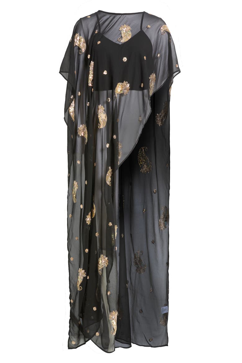 Rimi Embroidered Georgette Cape Top, Alternate, color, BLACK