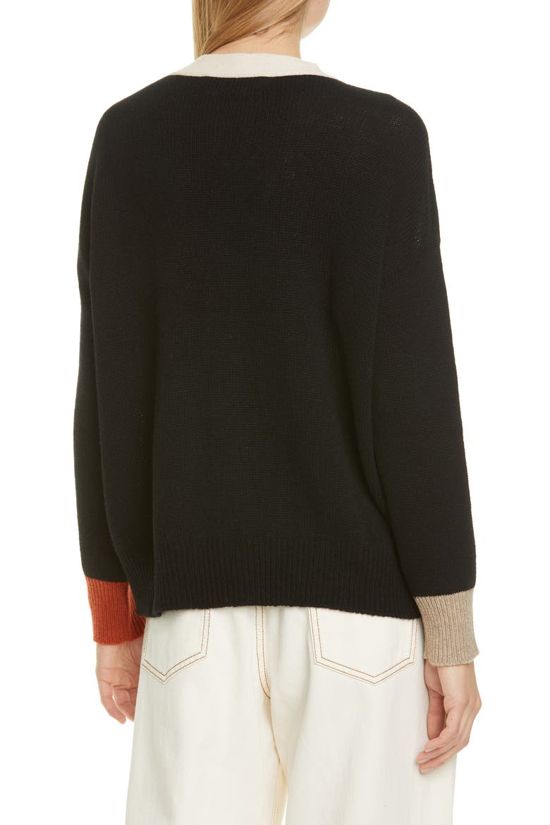 Colorblock Cashmere Cardigan, Alternate, color, BLACK