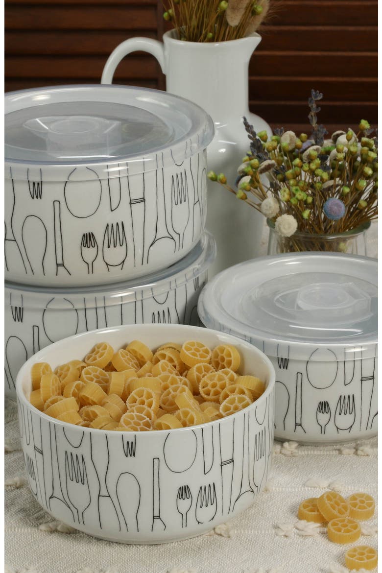 Set of 4 Assorted Storage Bowls with Lids, Alternate, color, WHITE