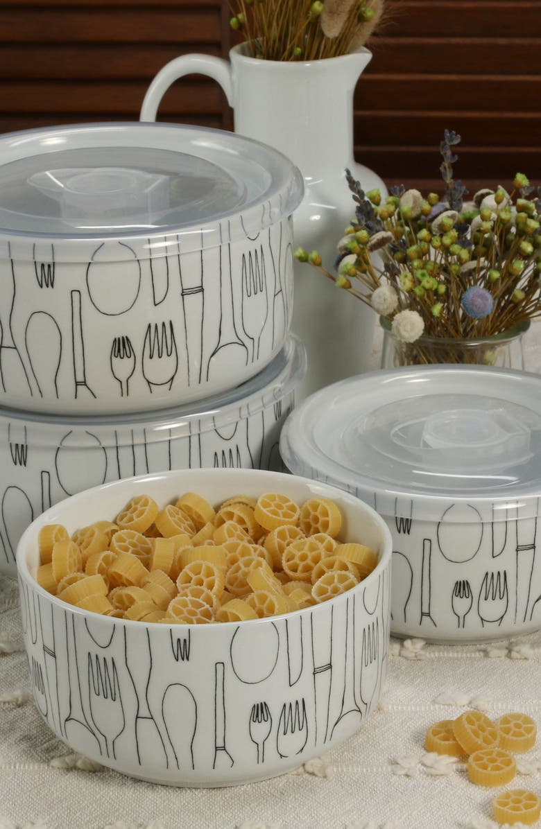 BIA Cordon Bleu Set of 4 Assorted Storage Bowls with Lids, Alternate, color, White