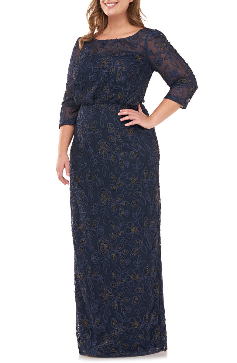 JS Collections Metallic Soutache Blouson Mesh Gown, Alternate, color, 