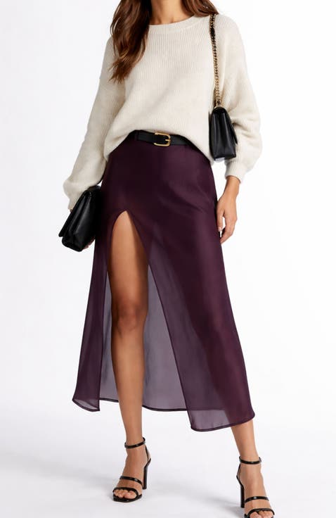 Lustrous Sheer High-waisted Maxi Skirt With Side Slit