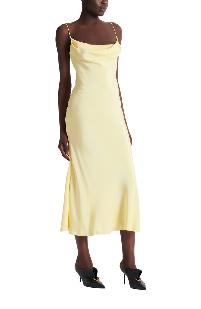 Balmain Long strappy dress in silk satin, Main, color, Yellow