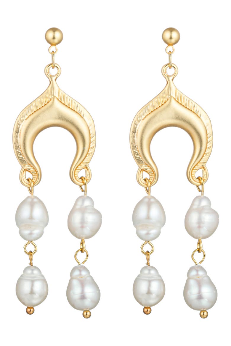 Kate Faux Pearl Drop Earrings, Main, color, GOLD