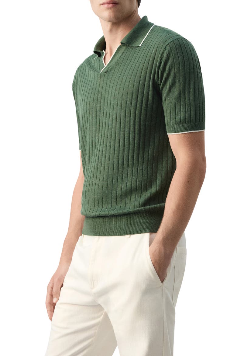 Regular Fit Linen Blend Rib Polo, Alternate, color, FOREST GREEN