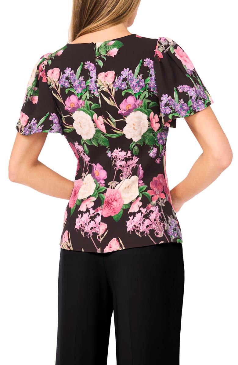 Ted Baker Lauren Floral Print Flutter Sleeve Top, Alternate, color, Rich Black