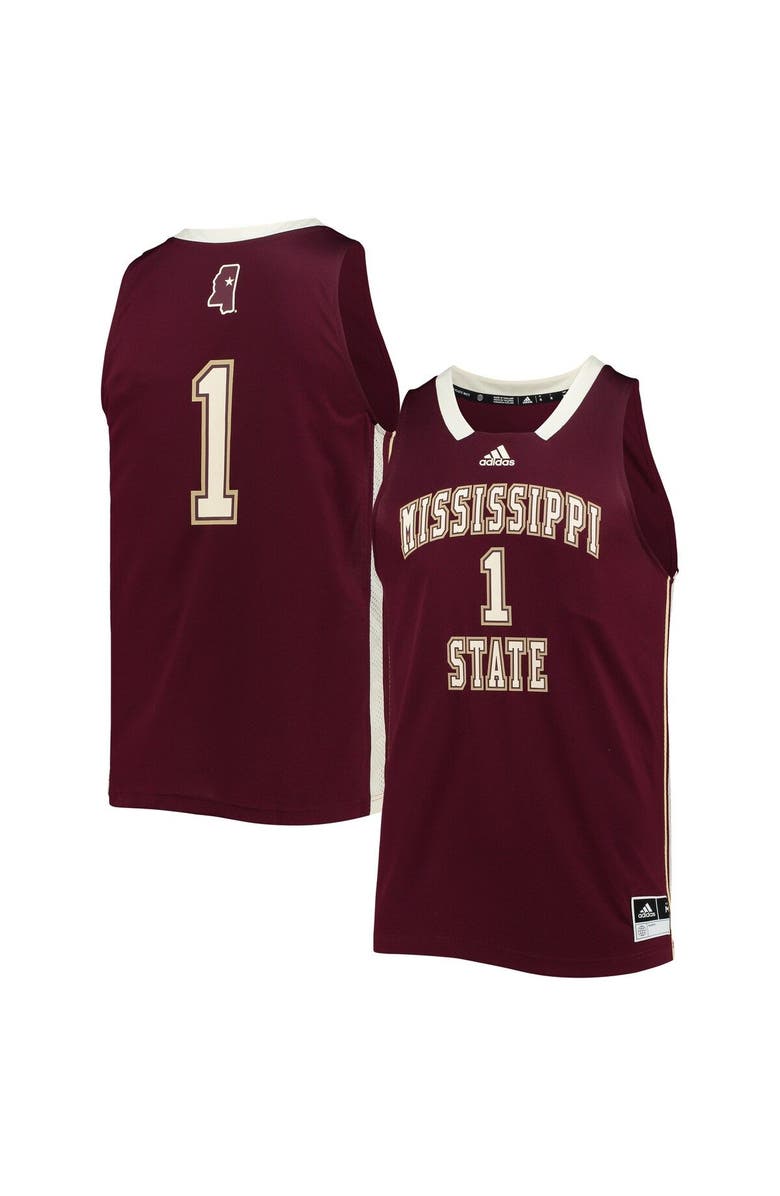 adidas Men's adidas #1 Maroon Mississippi State Bulldogs Reverse Retro Jersey, Main, color, Maroon
