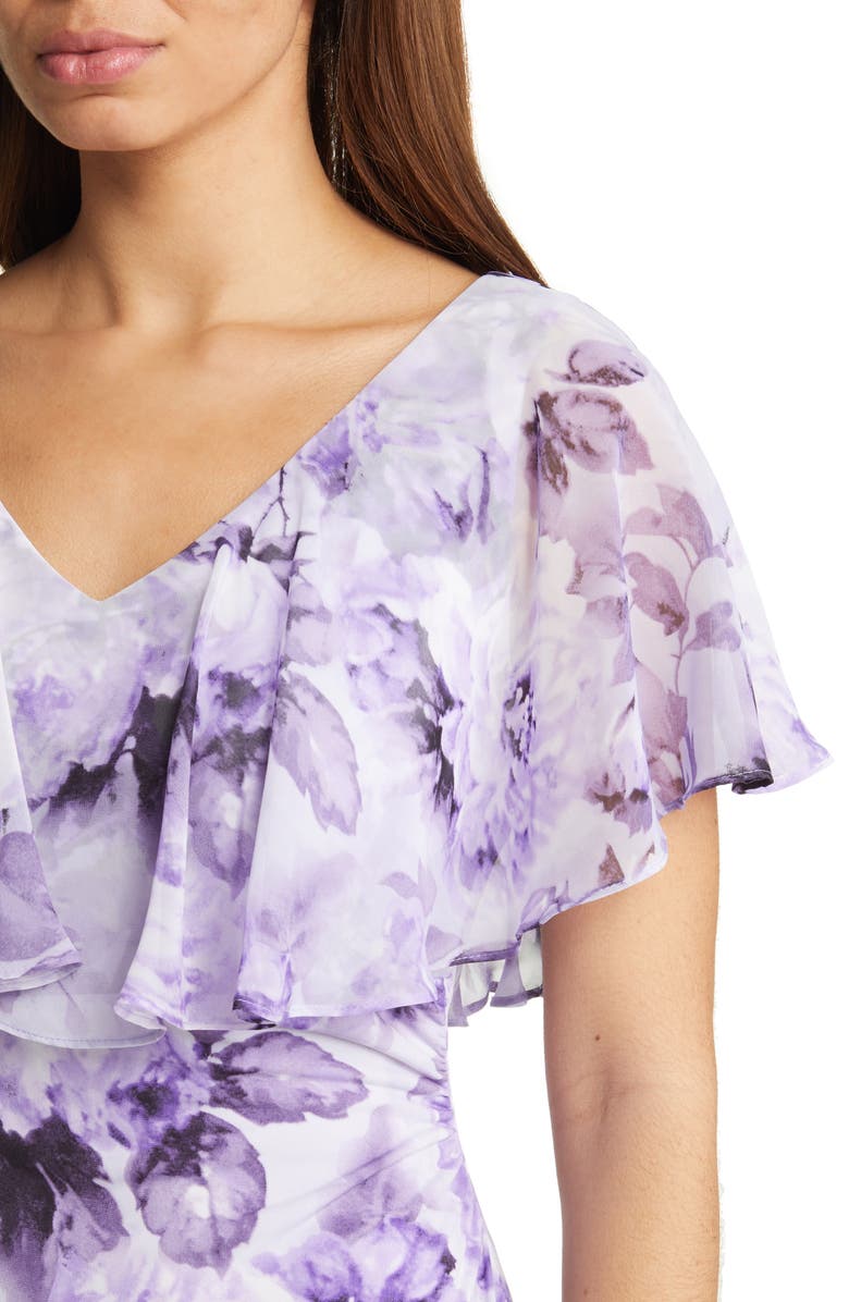 Connected Apparel Floral Ruffle Cape Midi Dress, Alternate, color, 