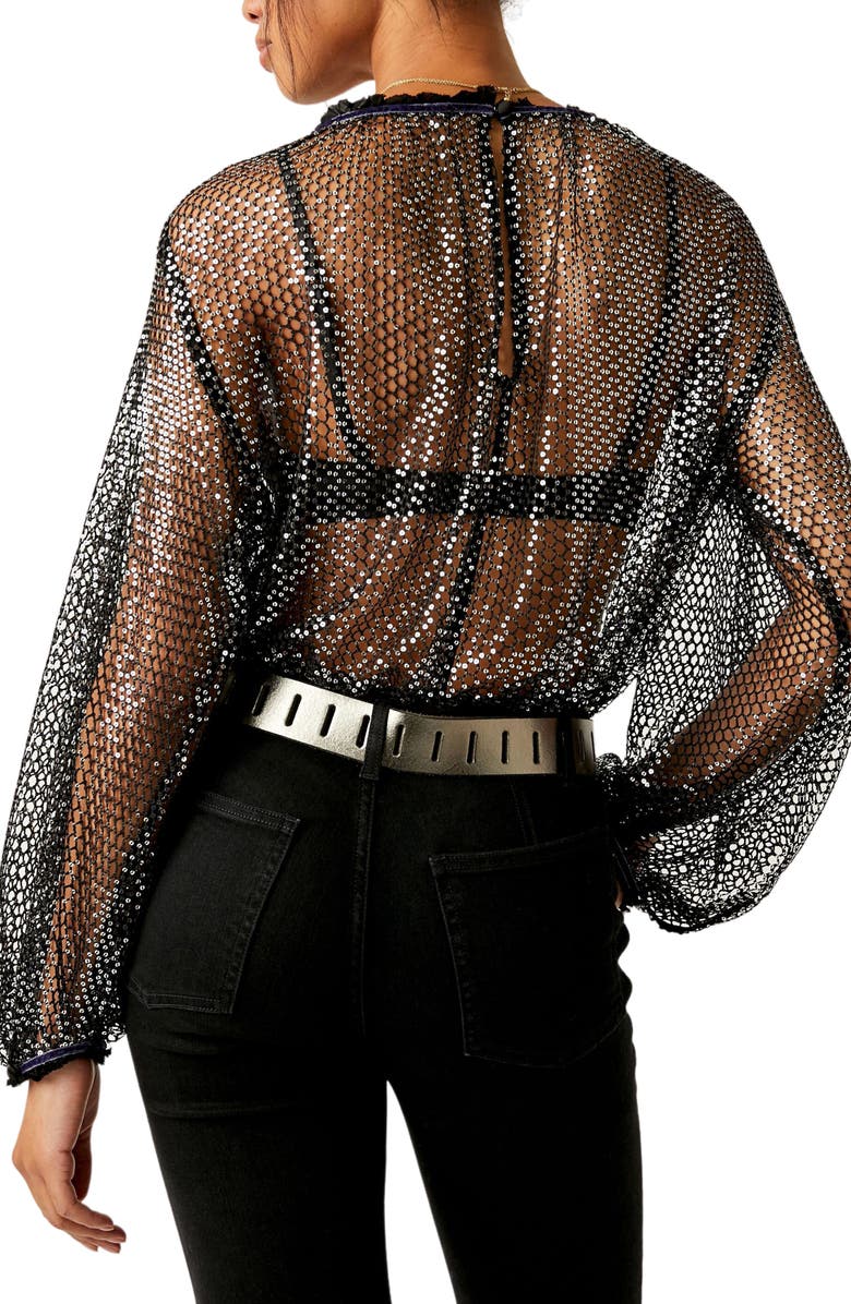 Free People Sparks Fly Sheer Sequin Top, Alternate, color, 