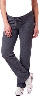 24seven Comfort Apparel Maternity Basic Ribbed Knit Drawstring Straight Leg Lounge Pants