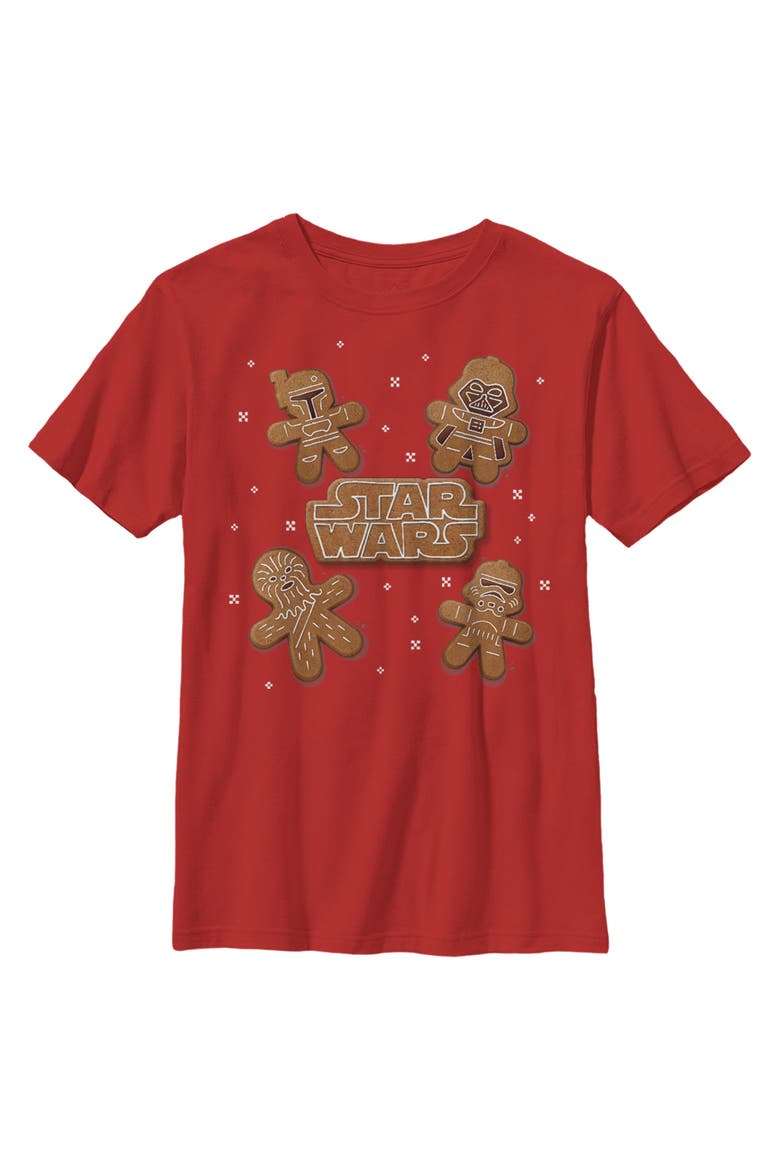 Boy's Star Wars Christmas Gingerbread Characters  Graphic T-Shirt, Main, color, Red