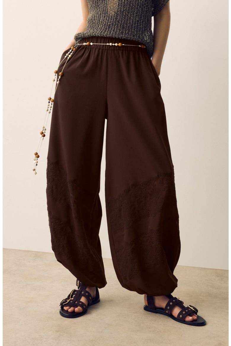 Lace Balloon Tie Waist Pants, Alternate, color, DARK MOLE BROWN