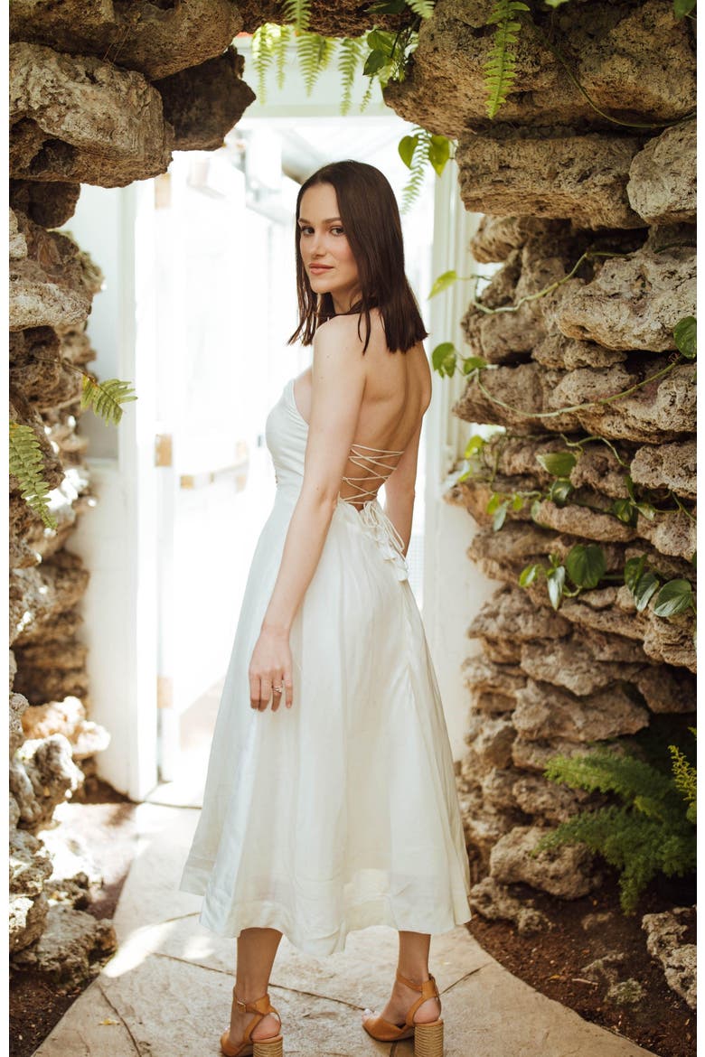 Mona Embroidered Strapless Midi Dress, Alternate, color, Off-White