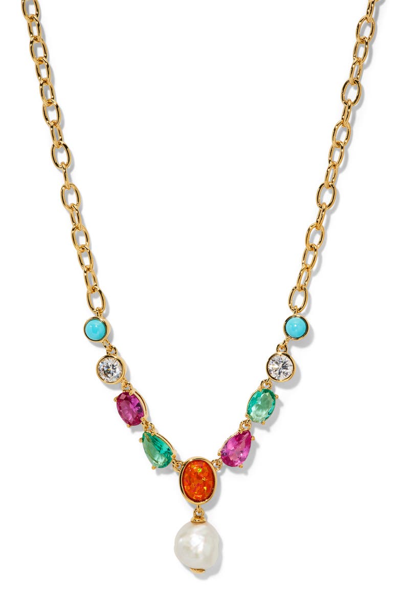 Frieda Faux Pearl Drop Frontal Necklace, Main, color, GOLD