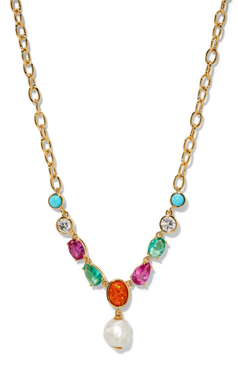 Nadri Frieda Faux Pearl Drop Frontal Necklace, Main, color, Gold