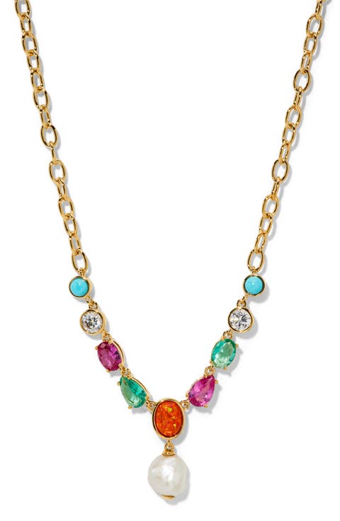 Frieda Faux Pearl Drop Frontal Necklace