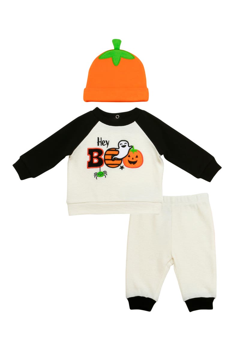 Kids' Hey Boo 3-Piece Sweatshirt, Pants & Beanie Set, Main, color, WHITE