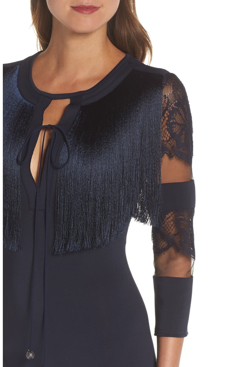 Fringe Sheath Dress, Alternate, color, NAVY