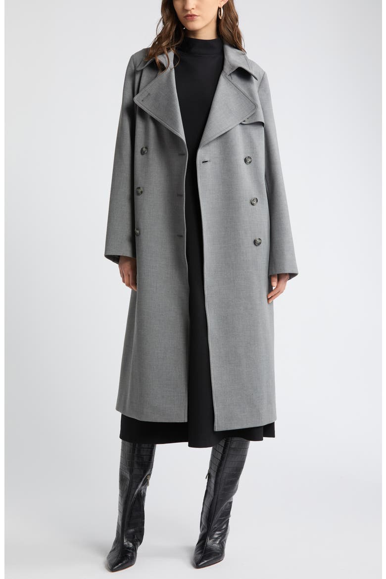 Oversize Double Breasted Trench Coat, Main, color, GREY HEATHER