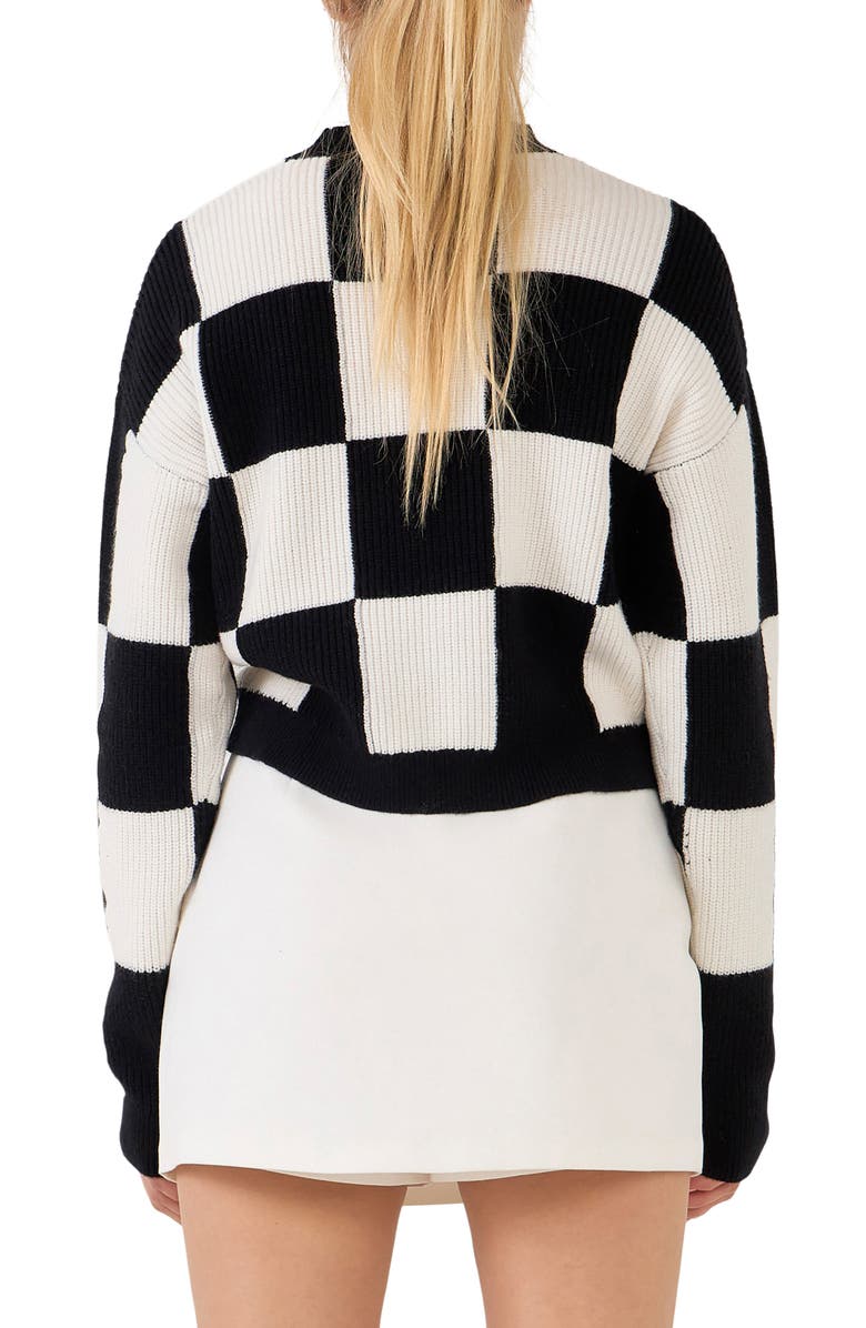 Grey Lab Checkerboard Cotton Blend Crewneck Sweater, Alternate, color, 