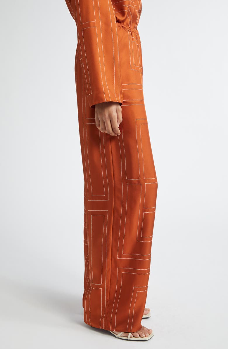 TOTEME Monogram Embroidered Silk Pants, Alternate, color, Terracotta