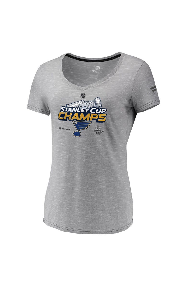 FANATICS Women's Fanatics Branded Gray St. Louis Blues 2019 Stanley Cup Champions Locker Room V-Neck T-Shirt, Alternate, color,